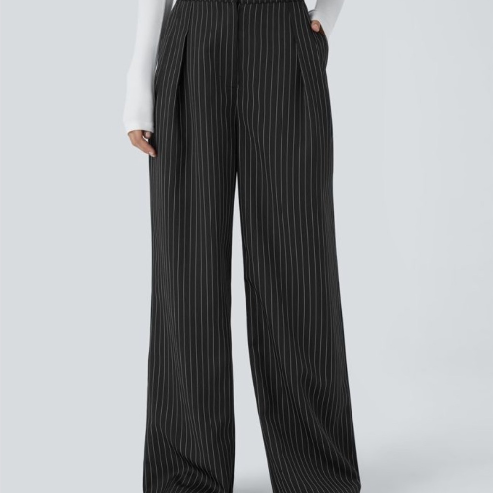 HALARA Black and White Striped Wide Leg Pants